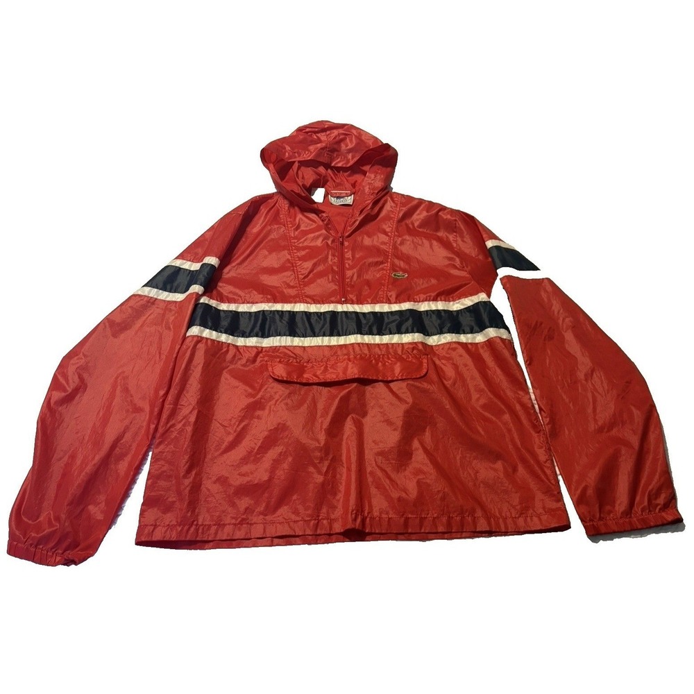 Izod Lacoste Anorak Windbreaker Mens‎ Large Red Striped Vintage Pullover Jacket
